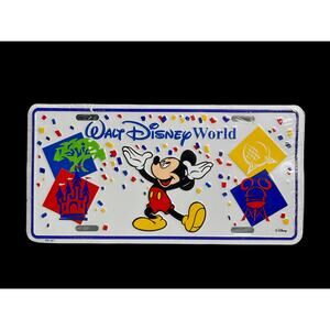 1999 Walt Disney World Four Parks Mickey Souvenir Metal License Plate Sealed VTG